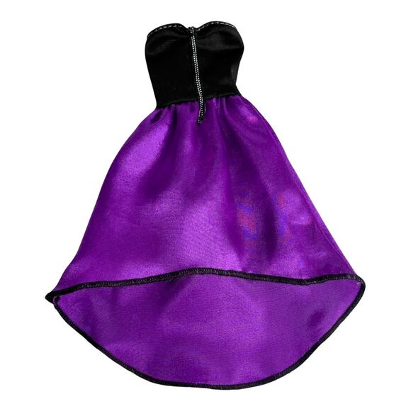 Barbie Doll Fashion Dress Purple Black High Low Strapless Satin Party Gown Look - Picture 3 of 3
